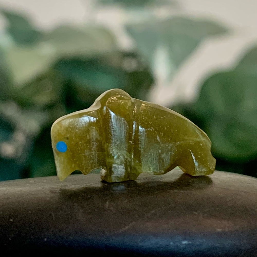 Native American Style Serpentine Carved Zuni Buffalo Bead Top Drilled Animal .9" - Picture 2 of 16